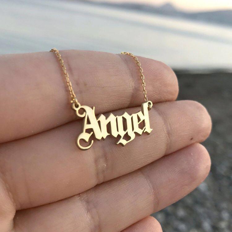 Customized name text necklace gold silver rose gold Women s
