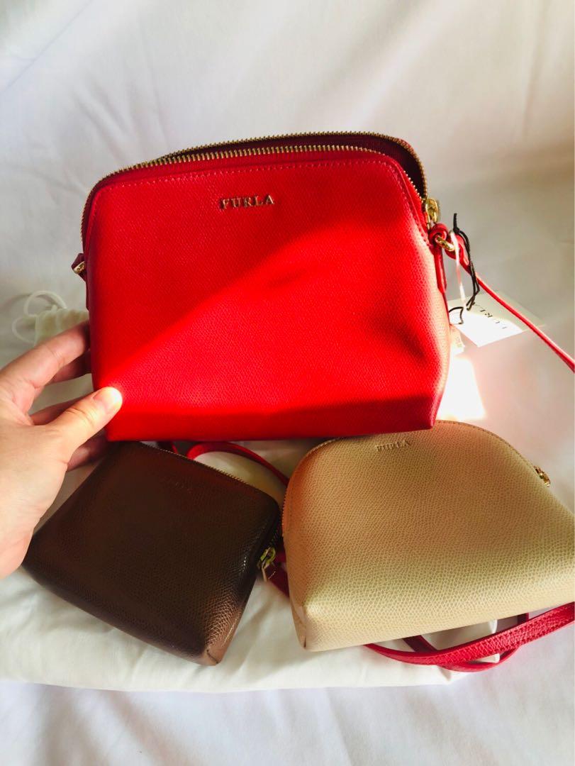 Furla Red Boheme cross body bag With two toiletry bags Women s