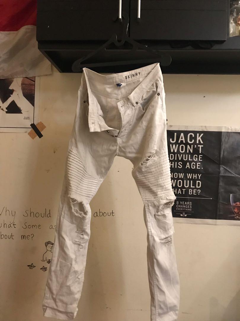 H&m white store ripped jeans