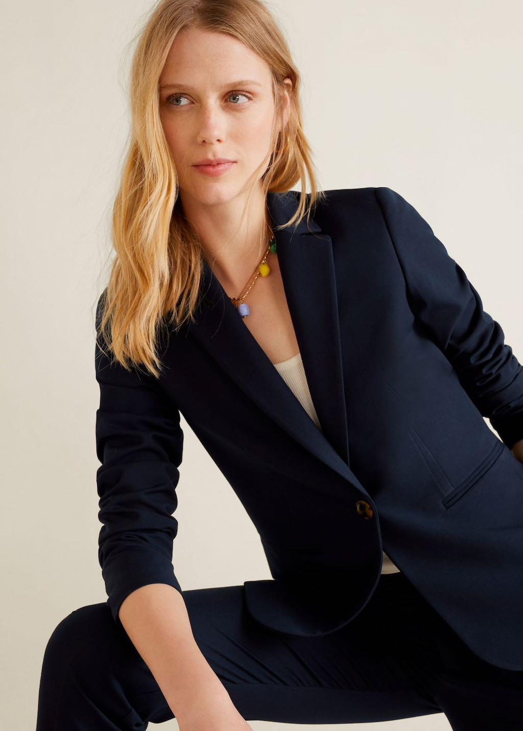 Mango Essential Structured Blazer in Navy