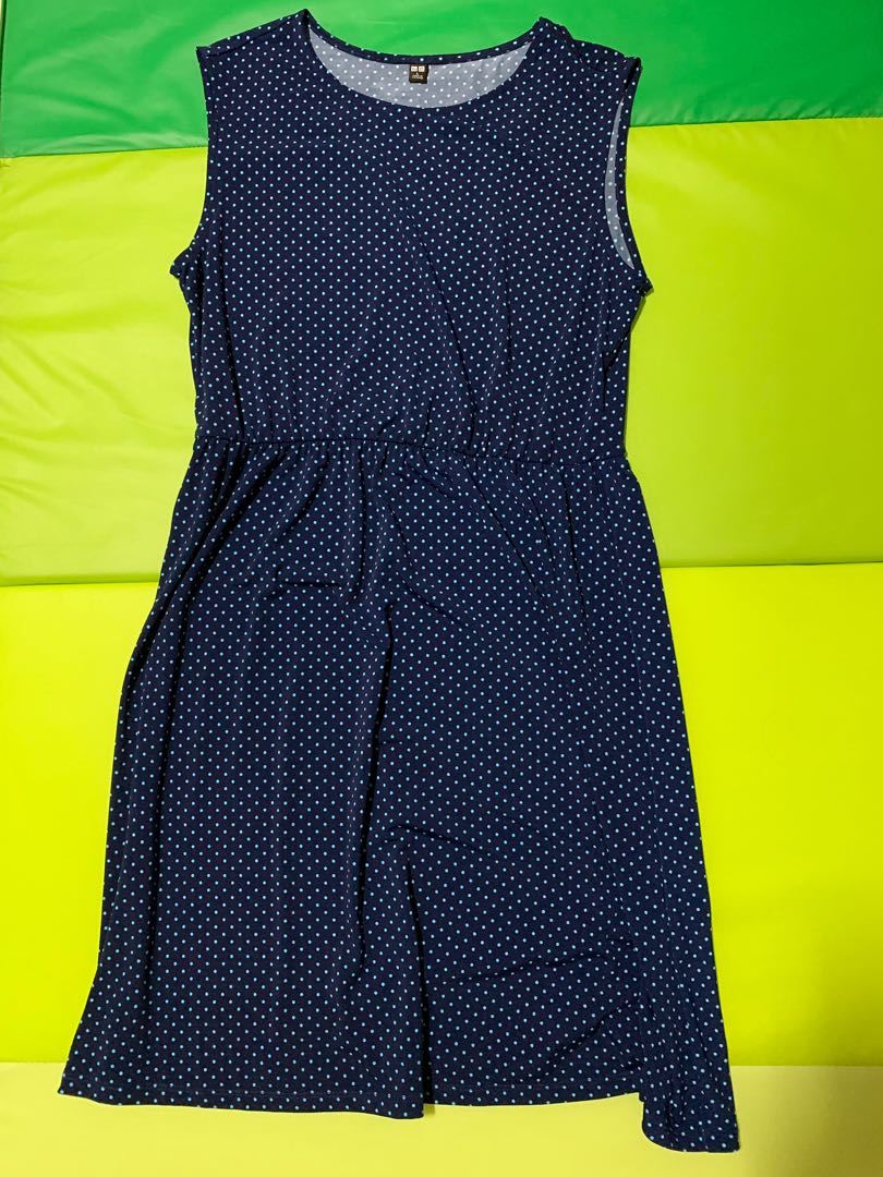 Navy Blue Polka Dot Dress Womens Fashion Tops Sleeveless On Carousell 0071