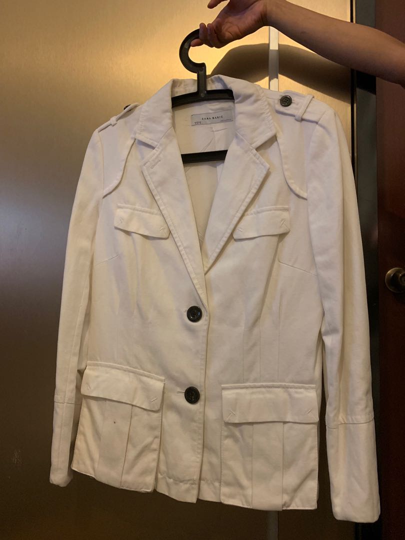 Zara White Military Blazer, Women's Fashion, Coats, Jackets and