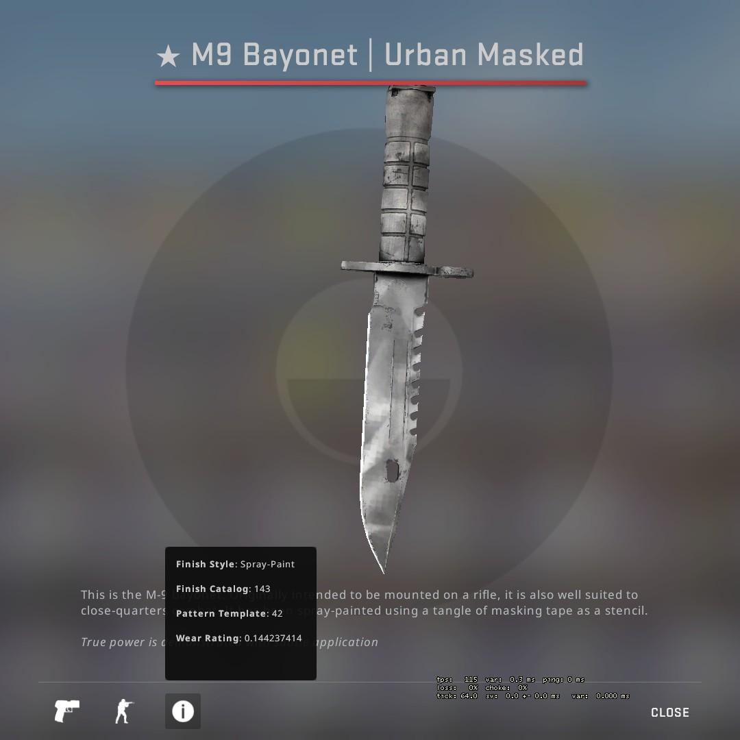 komfort forbruge Berettigelse CSGO M9 Bayonet Urban Mask MW 0.144, Video Gaming, Gaming Accessories, Game  Gift Cards & Accounts on Carousell