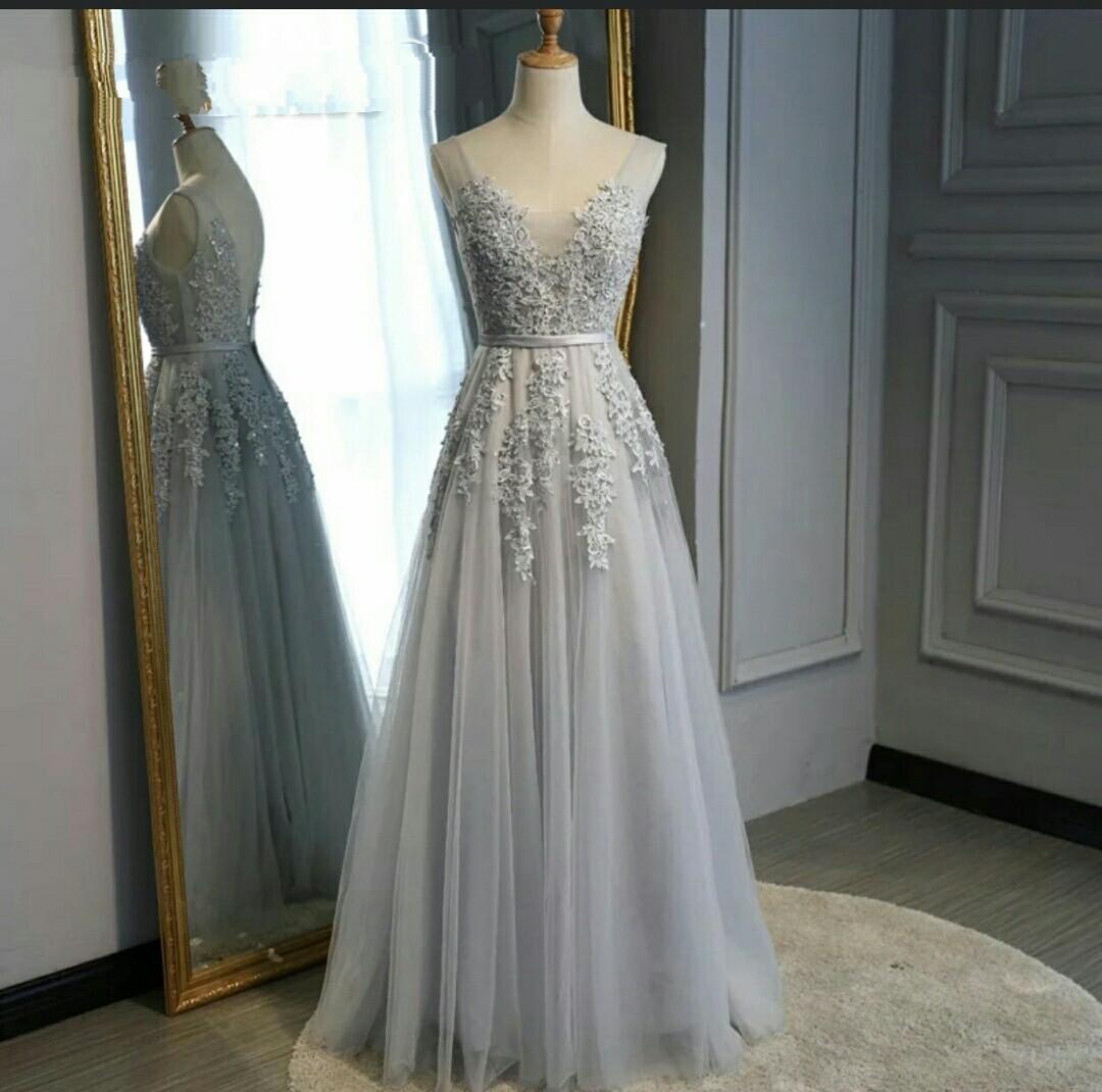 light grey evening gown