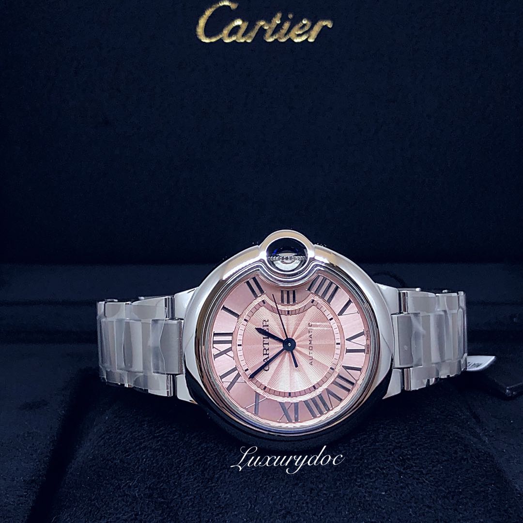 FS.BNIB CARTIER BALLON BLEU AUTOMATIC PINK DIAL BRACELET 33MM