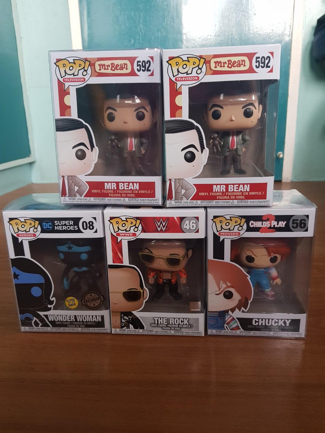 Funko Pops (Category: Designer & Blind Box Toys) located in Valenzuela. Submitted by jepbart (Listing ID 252800694, Image 1). Description: Funko Pops Pic 1 ( Mr. Bean P1k, WonderWoman GITD P1k, The Rock P1k, Chucky P1.5k ) Pic 2 ( Colonel Sanders P1k, Jollibee Barong P1k, Jollibee Regular Sticker P1.5k ) Pic 3 ( Jordan #54 P1k, Jordan #56 P1.5k, LeBRON P1.5k ) Pic 4 ( Darna P1.5k ) Location : Valenzuela or Nearby Areas Thanks..
