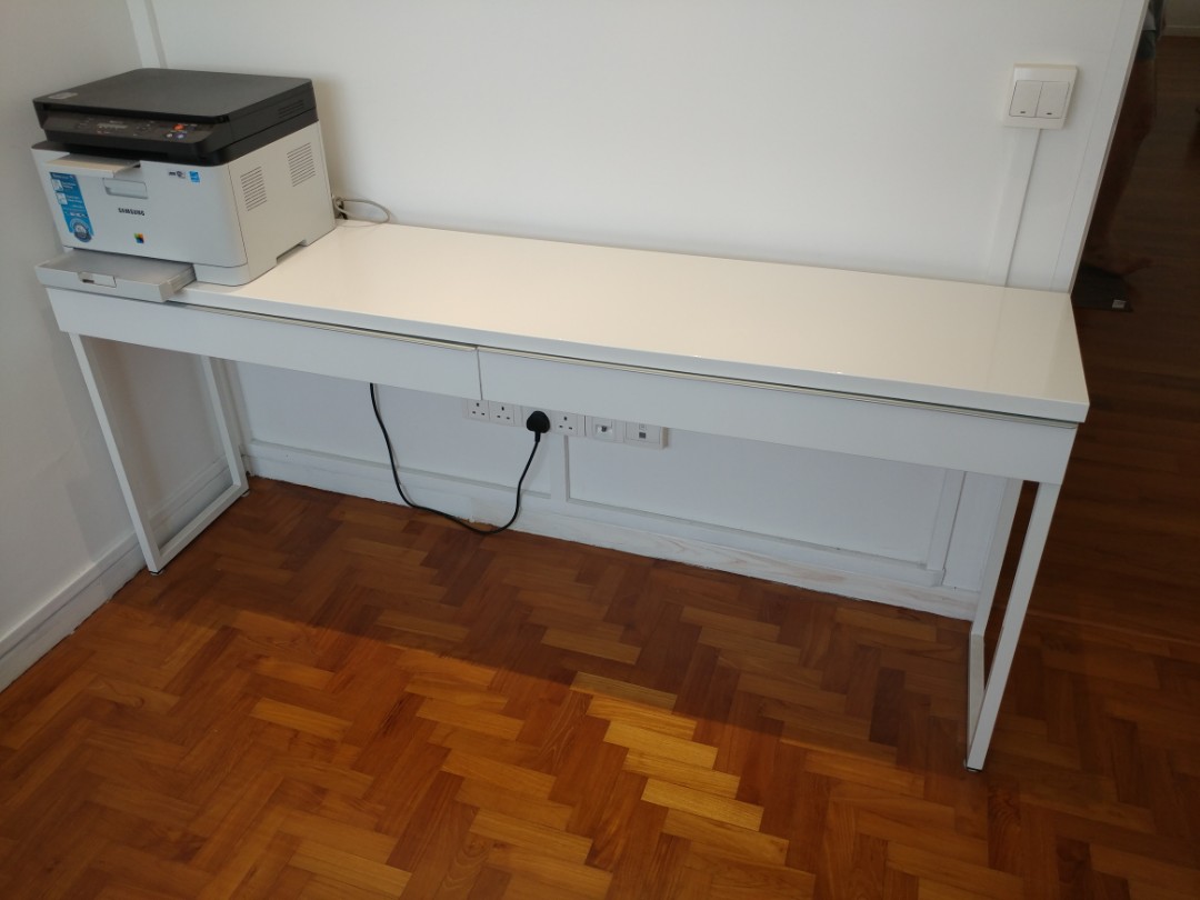 Ilea Besta Burs Desk High Gloss White 180x40cm Furniture Tables