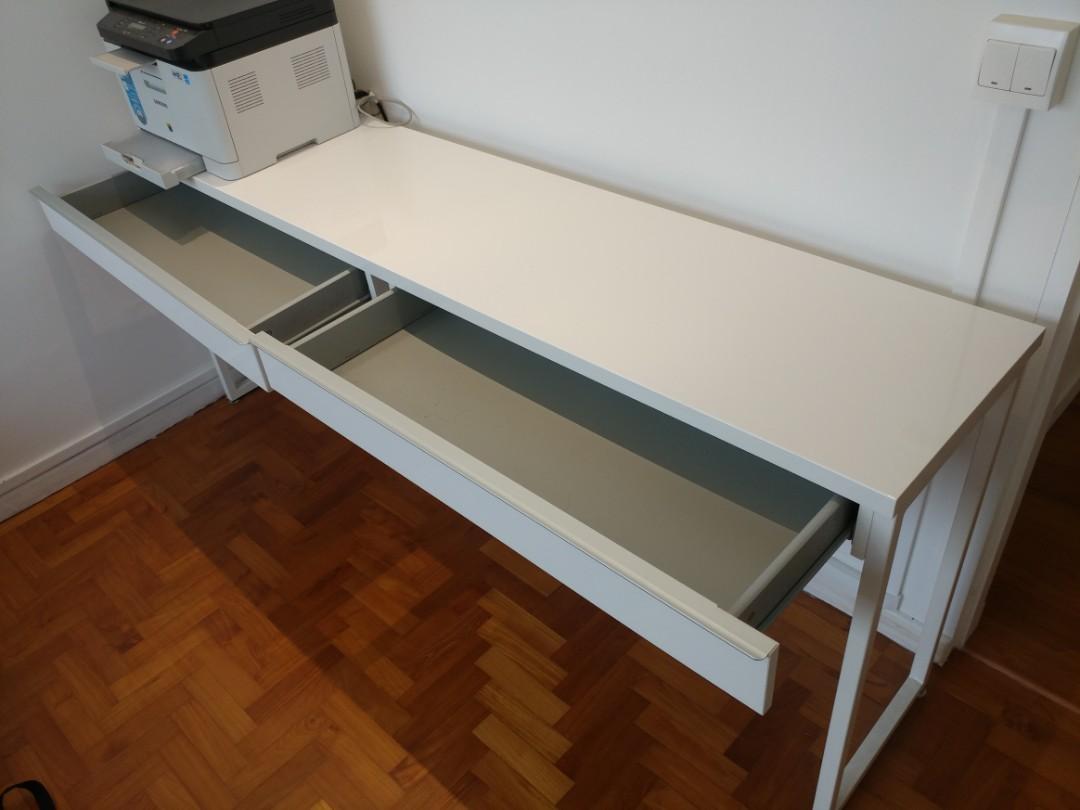 Ilea Besta Burs Desk High Gloss White 180x40cm Furniture Tables