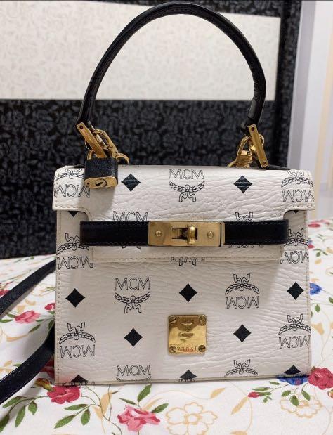 MCM - White Monogram Small Kelly Bag with Original Strap, Dust Bag