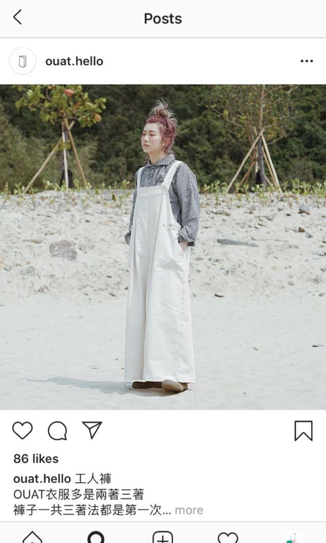 ouat 米色一件頭連身褲工人褲三種着法overall, 女裝, 上衣, 其他上衣 