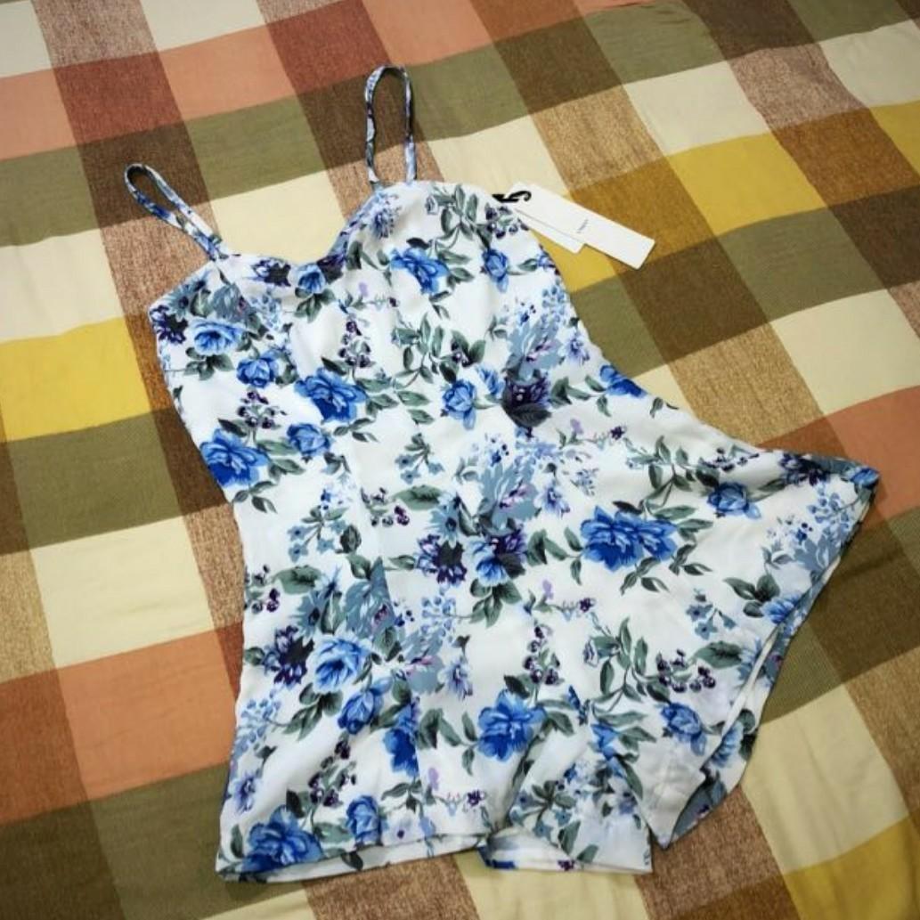 Blue and white floral romper clearance