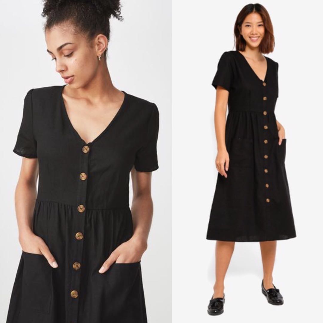 v neck button down dress