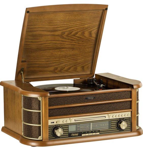 Moving Magnetic Cartridge Shuman Nostalgic Music Centre with Built-in 40 Watts RMS Stereo Speakers MC-254DBT CD Player Turntable USB Playback/Recording DAB Digital/FM Radio MMC Wooden Legs