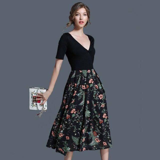 Black top sales floral skirt dress
