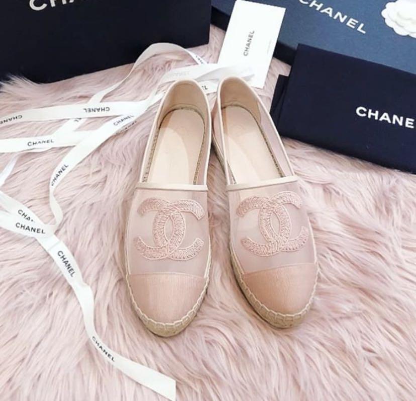 chanel pink mesh espadrilles