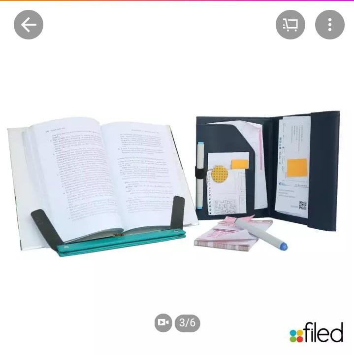 FILED Book Angler (Category: Stationery & School Supplies) located in Manila. Submitted by b2dazzle (Listing ID 253029101, Image 3). Description: Filed Book Angler • Leatherette Organizer Bookstand from Filed (bought last week at FULLYBOOKED SMNE for P845; just tried it on loool) • 8" x 10" x 1.5" (when closed) • Can also serve as a mini folder when not used as a bookstand • Garter closure to keep your papers in place • Expandable pen loop, perfe