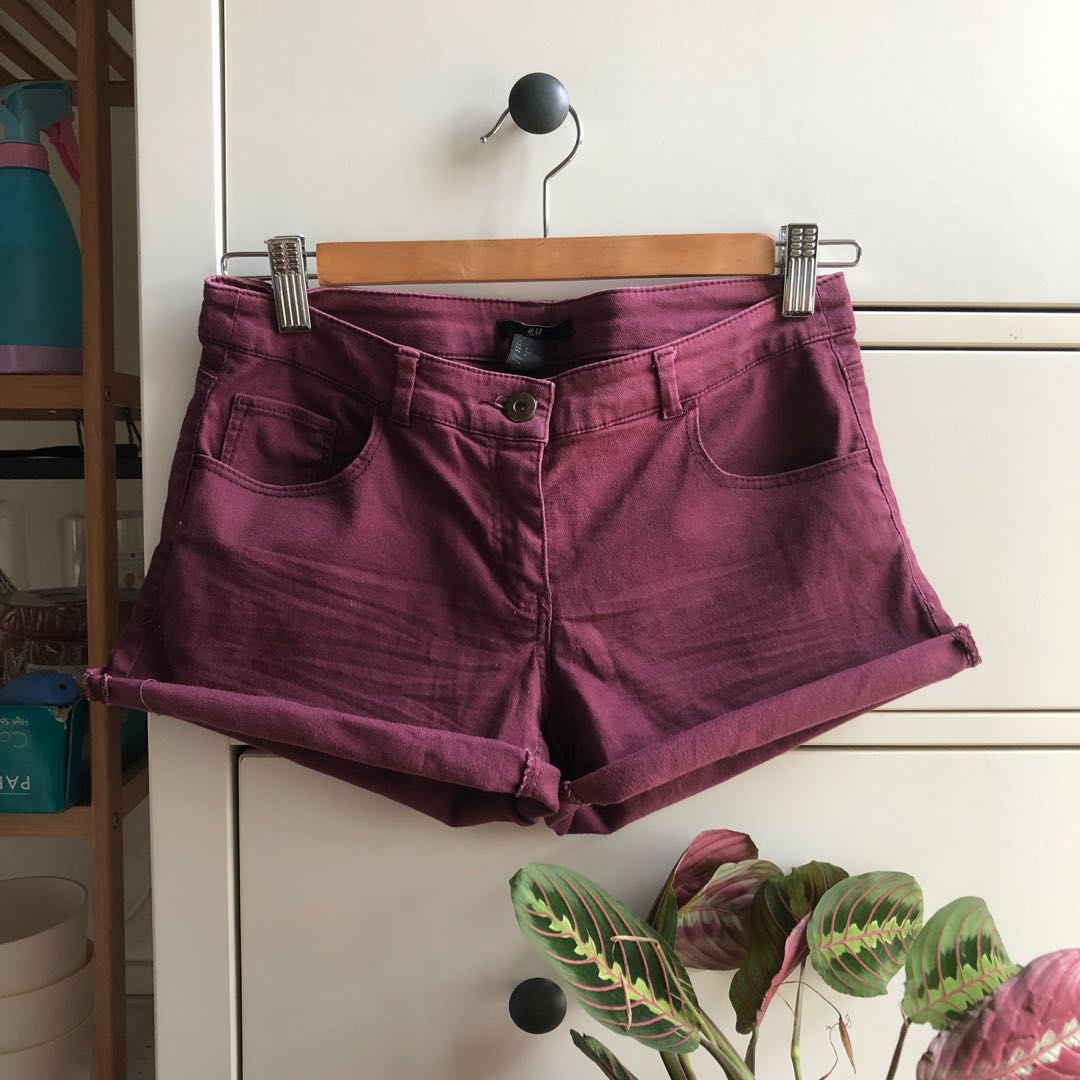 h\u0026m wine colored denim shorts, Women's 