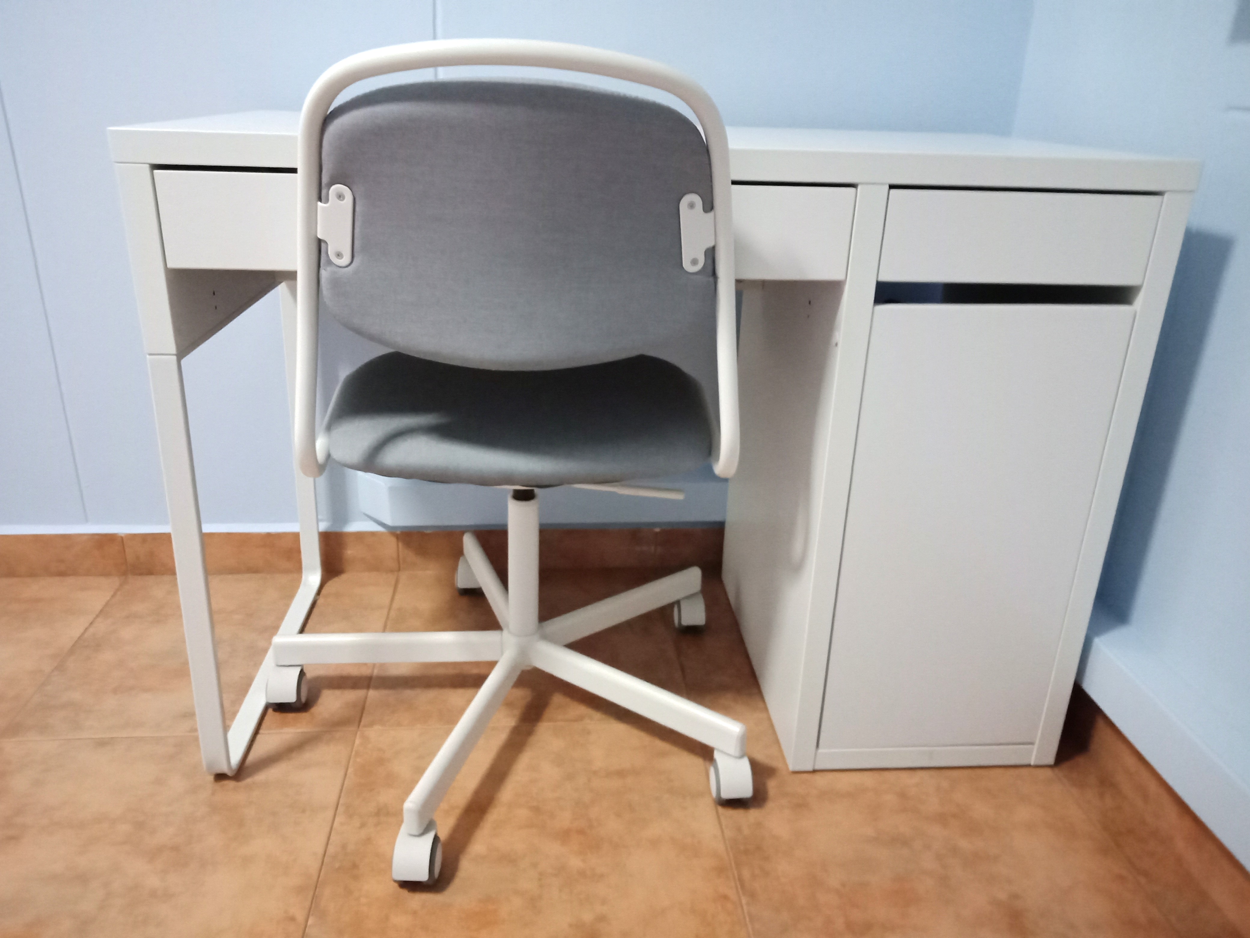 Ikea White Desk And Grey Swivel Chair Set On Carousell