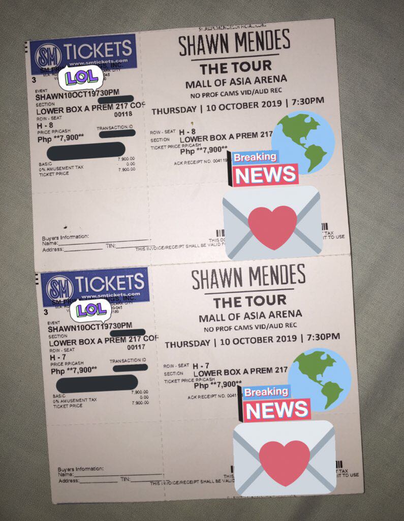 Shawn Mendes Manila Concert Tickets 2 On Oct 10 Lower Box A Premium 217 Coral Row H 7 H 8 Tickets Vouchers Event Tickets On Carousell