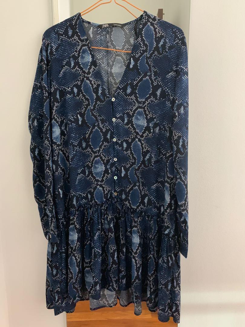 zara blue snake print dress