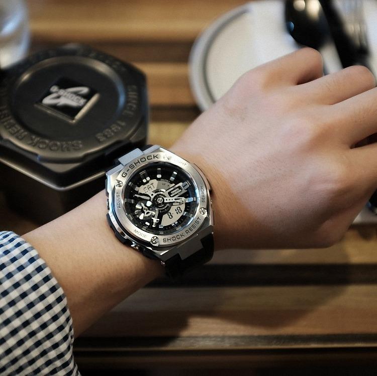 Casio G STEEL GST 410 1A G Shock Analog Digital Sporty Design Classic Black Resin Band Silver Case Original Watch GST 410