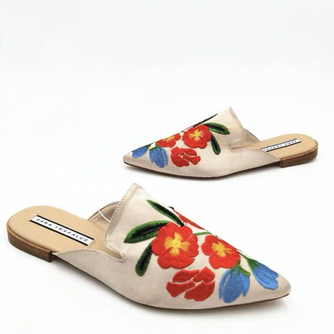 Chloe Floral Embroidered Slip Ons Flats Women s Fashion