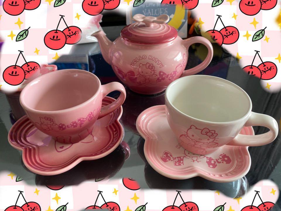Hello Kitty Le Creuset Teapot Set With 2 Cups Limited Edition Home Appliances Kitchenware On Carousell Le creuset marseille blue tea for one stoneware tea cup tea pot set individual. hello kitty le creuset teapot set with 2 cups limited edition