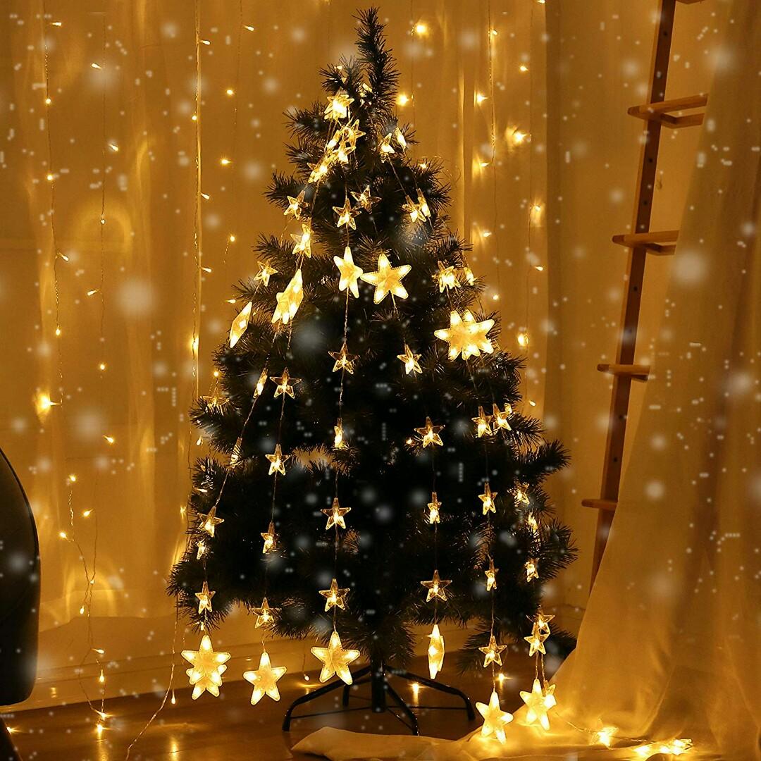 M777) Star Curtain Lights, Bedroom Timing Night Lights, 144 LED 80 Stars  Christmas Lights, Decoration Wedding Christmas Tree Party Garden Indoor  Outdoor, 8 Modes RF Remote, Warm White, GS Plug #carou10, Furniture