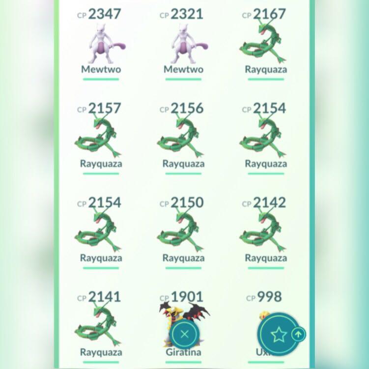 Mewtwo Shiny - Rayquaza Shiny - Pokemon Go - Valor Unitario - DFG