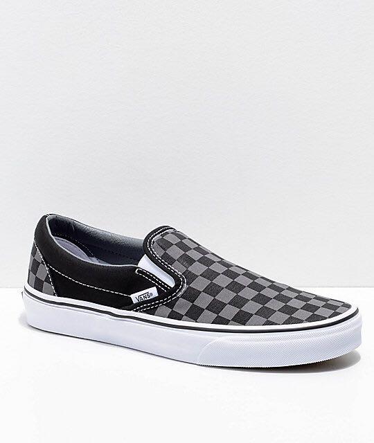 vans checkerboard slip on grey