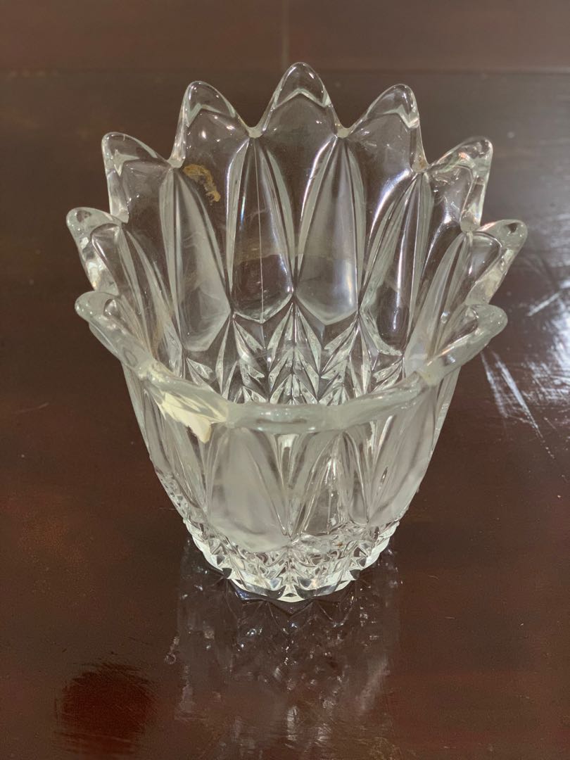 Vintage Lead Crystal Cut Glass Large Flower Vase Vintage