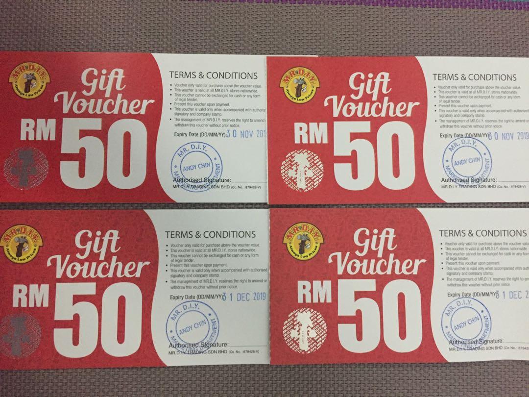 Mr Diy Voucher Worth Rm200 Tickets Vouchers Gift Cards Vouchers On Carousell