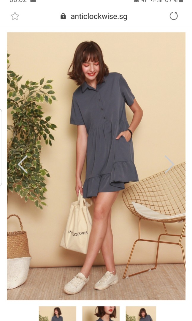 ACW ACW Button Down Flutter Hem Shirt Dress In Stone Blue Women s Fashion Tops Sleeveless on Carousell