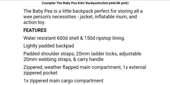 Backpack (Category: Diaper Bags & Wetbags) located in Singapore. Submitted by tq4viewing (Listing ID 202278439, Image 5). Description: : Authentic Crumpler Backpack : Still in very good condition : Suitable for girls age 3 to 7 years old,depend on built.