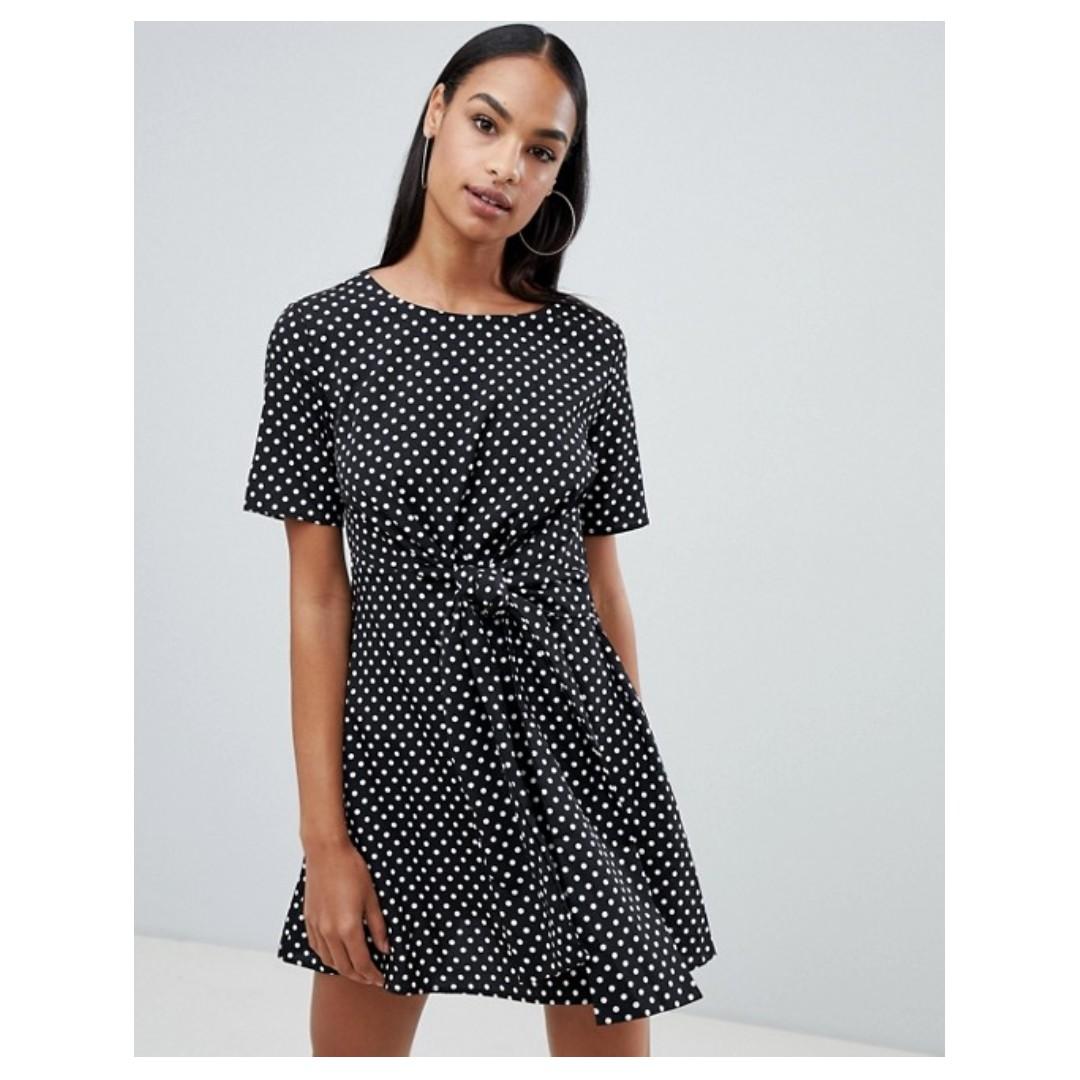 boohoo black and white polka dot dress