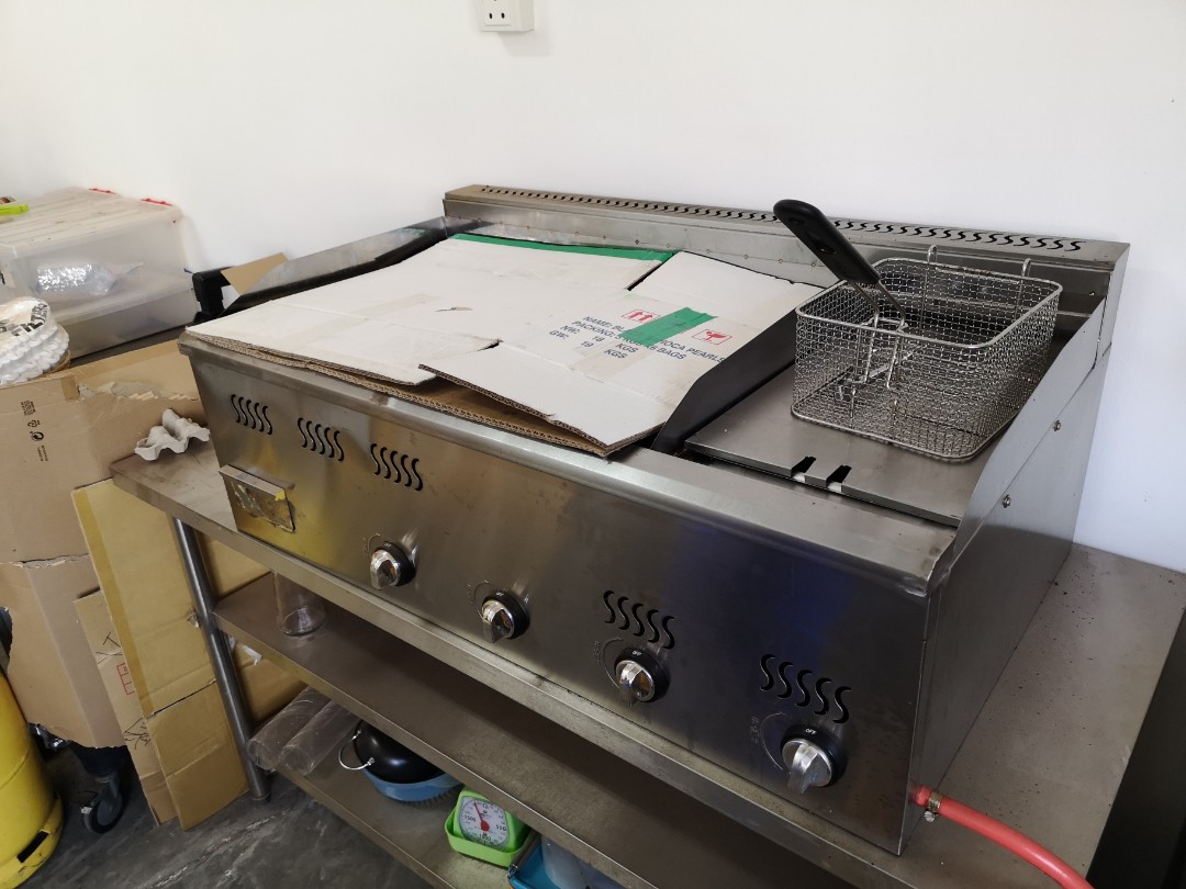 Gas Grill Plate, Hot plate, Gas Griddle, with fryer, Stainless Steel