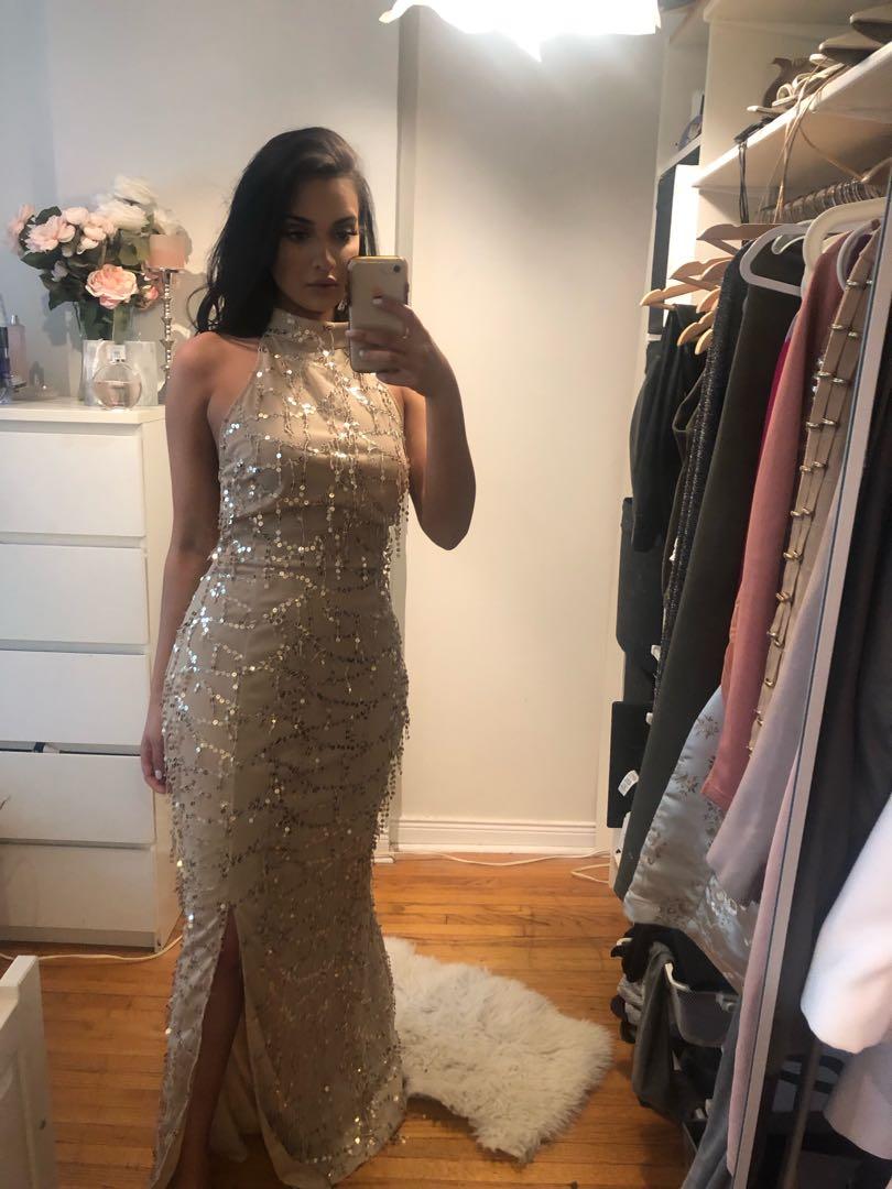 Full length beige sequin dress Women s Fashion Clothes on Carousell