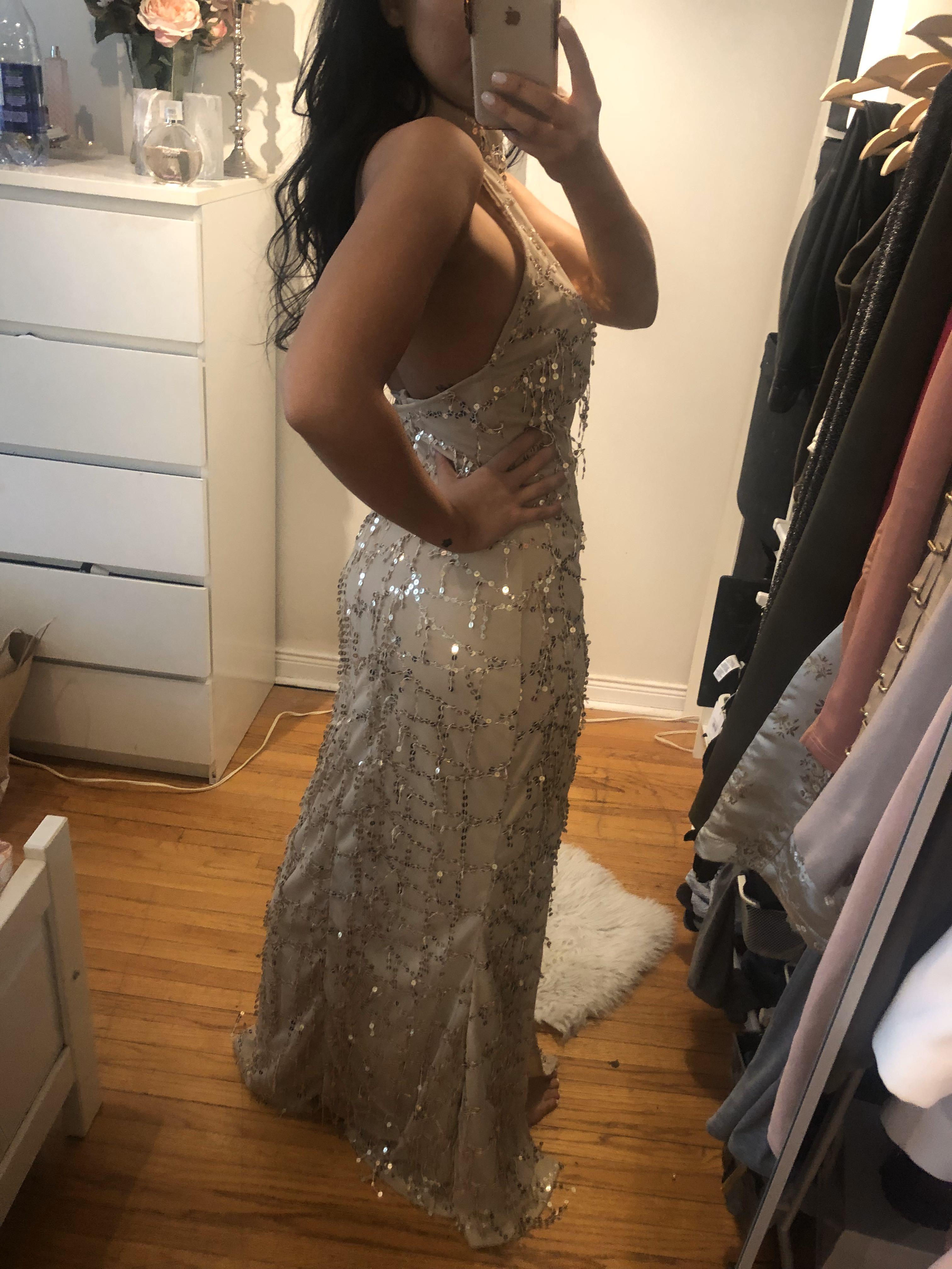 Full length beige sequin dress Women s Fashion Clothes on Carousell
