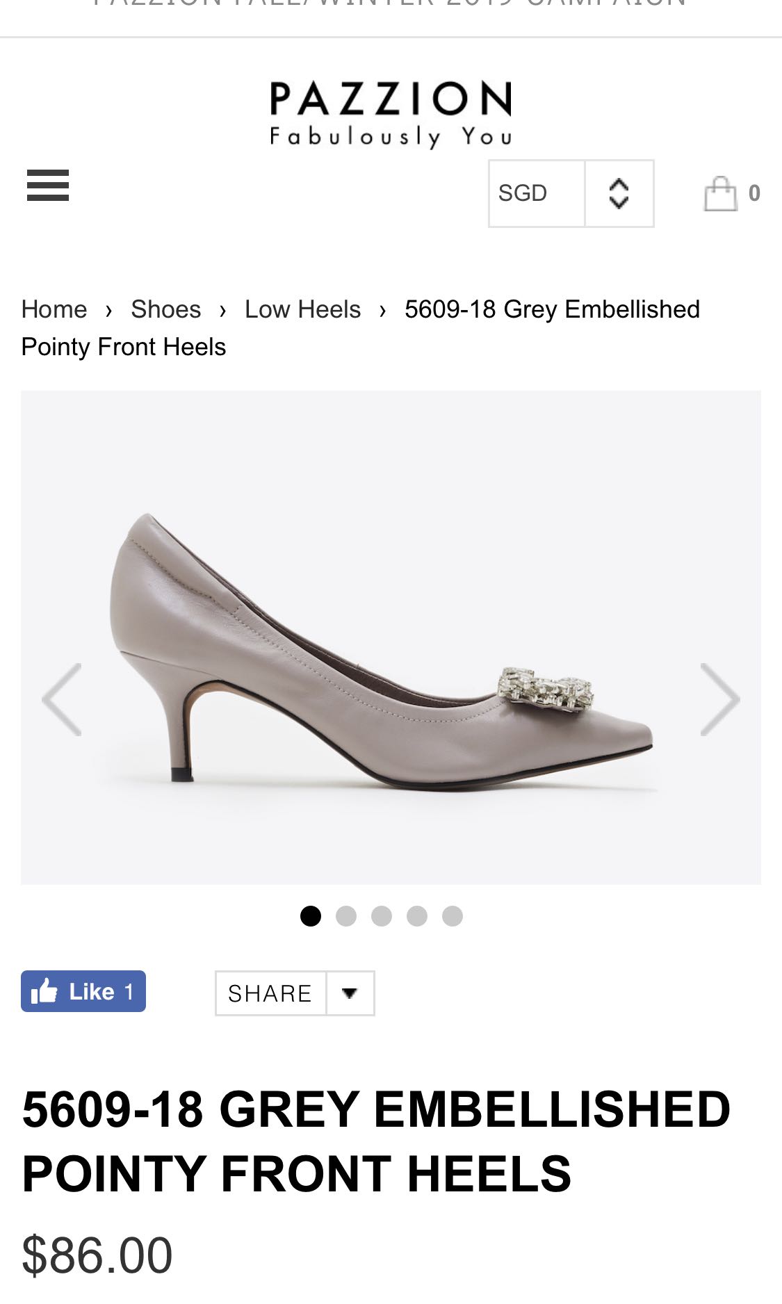 Grey Embellished Pointy Front Heels 