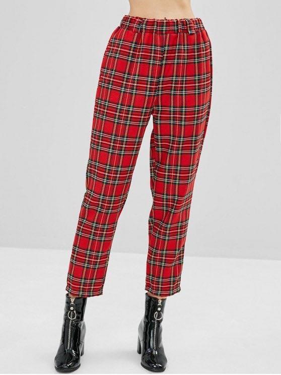 Red plaid pants PULL&BEAR checkered trousers tartan gingham 