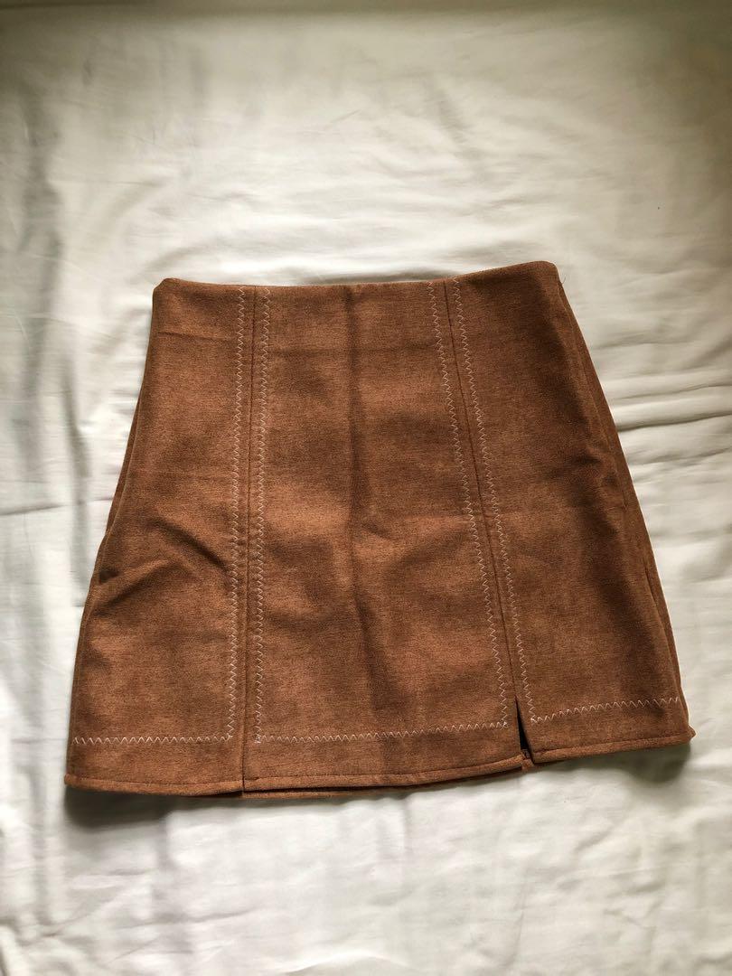 Suede Brown Skirt, Women's Fashion, Bottoms, Skirts on Carousell