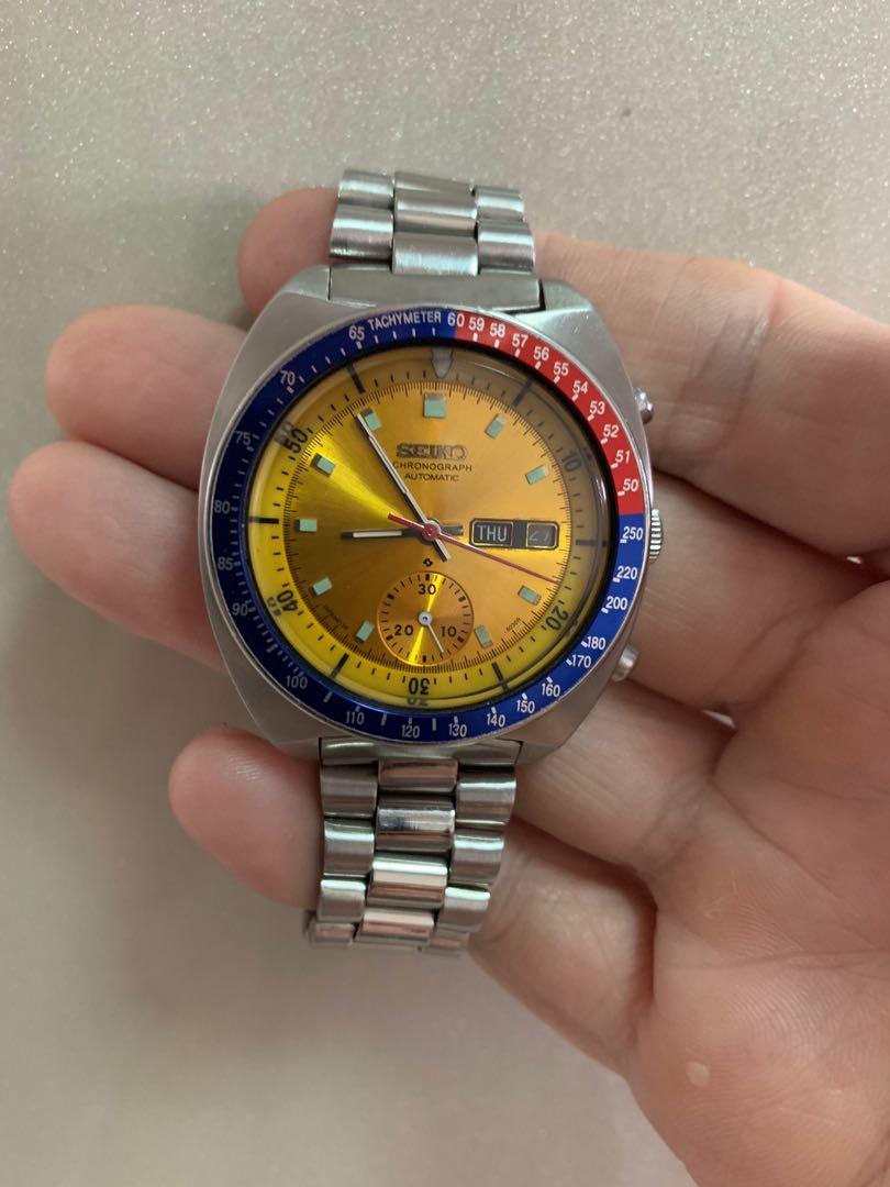 Vintage Seiko 6139-6002 chronograph pogue watch,yellow dial,no horse run  condition,wat u c wat u get,tks., Women's Fashion, Watches & Accessories,  Watches on Carousell