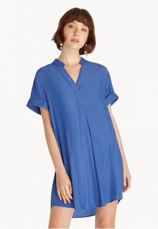 Pomelo V collar oversized shirt tunic (Blue)