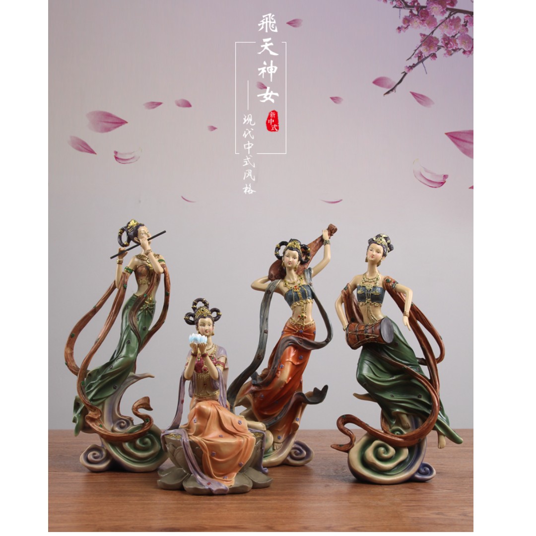 石造 敦煌飛天 浮彫りが琵琶を弾きま仕女 装飾品 禅意 卓上