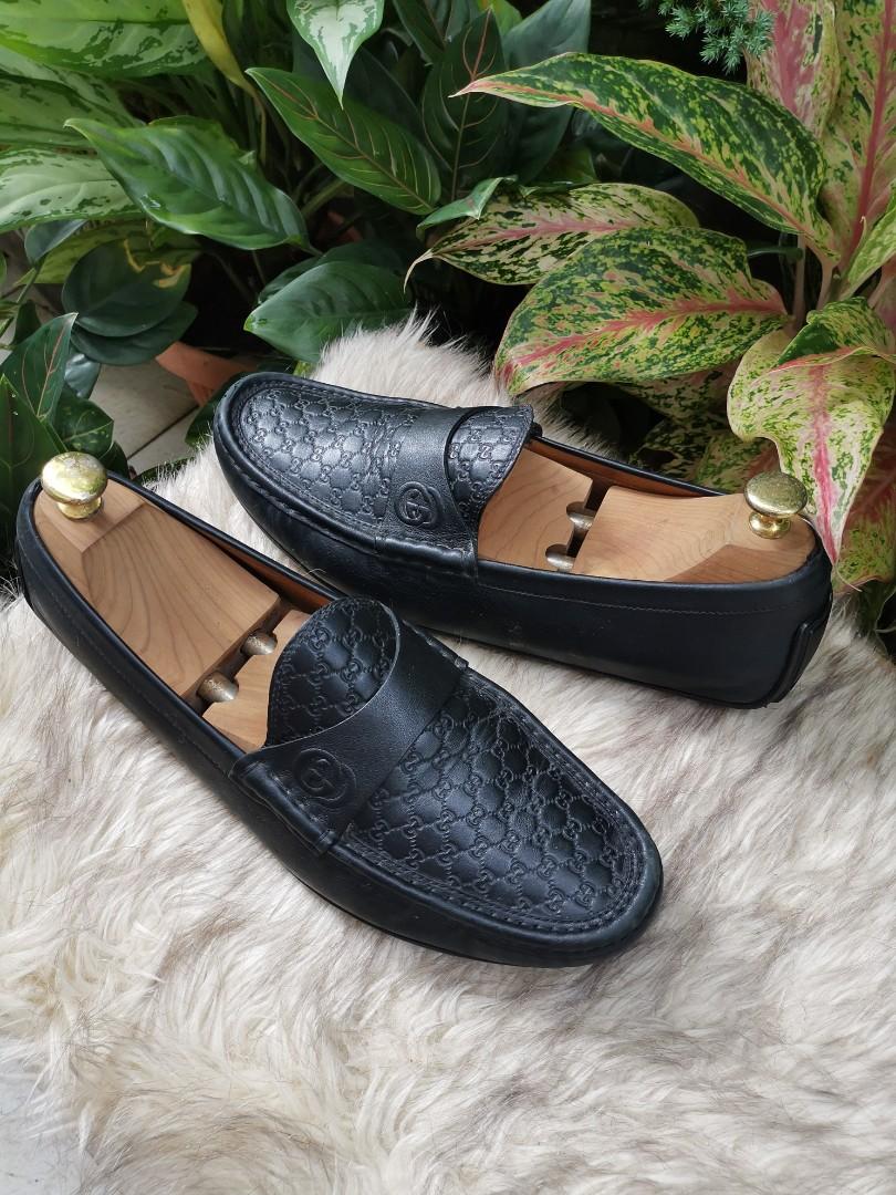 Authentic Gucci Guccissima In Black Leather Mens Loafers Size 9