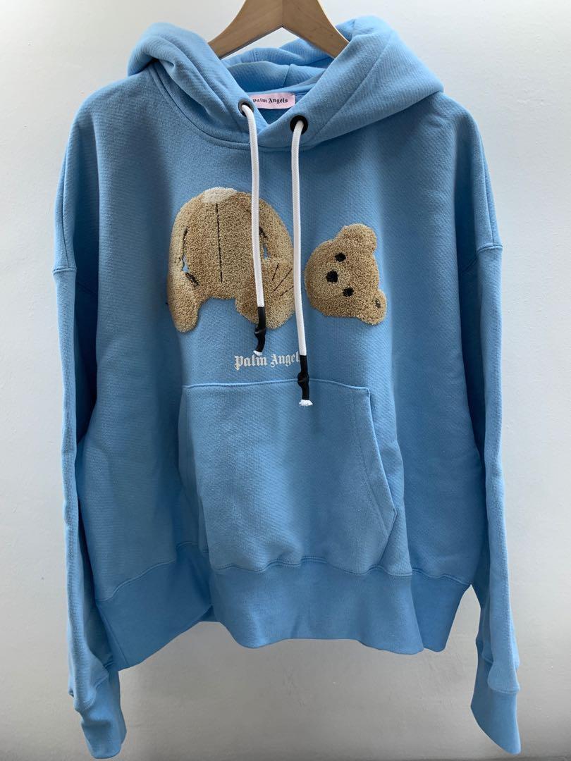 palm angels teddy bear hoodie blue