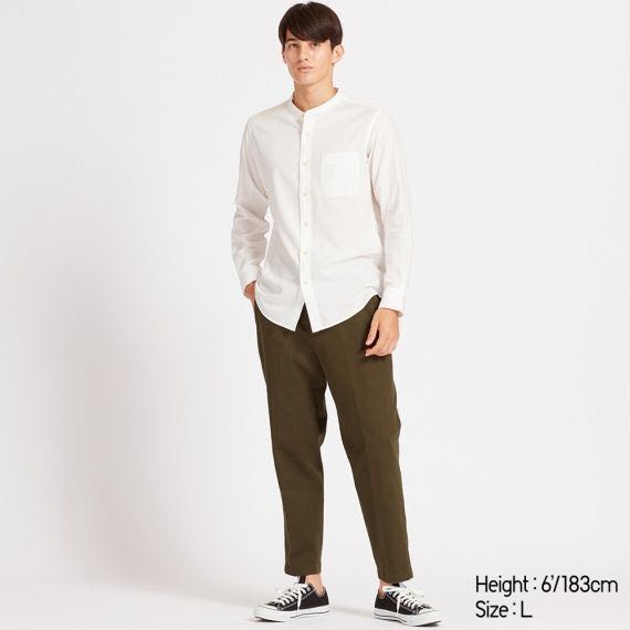 BN Uniqlo Men Soft Twill Stand Collar Long Sleeve Shirt, Men's Fashion ...