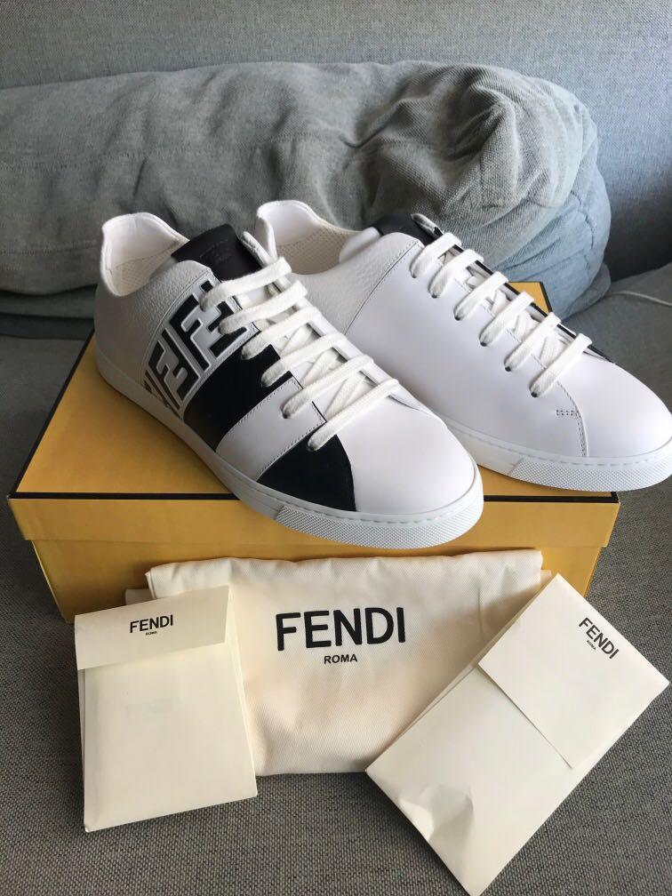 Fendi logo white black sneakers, Men's 