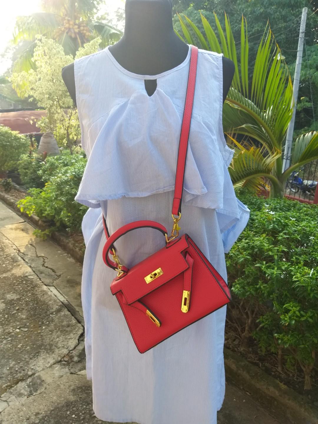 HERMES MINI KELLY RED LEATHER 2WAY BAG, Luxury, Bags & Wallets on Carousell