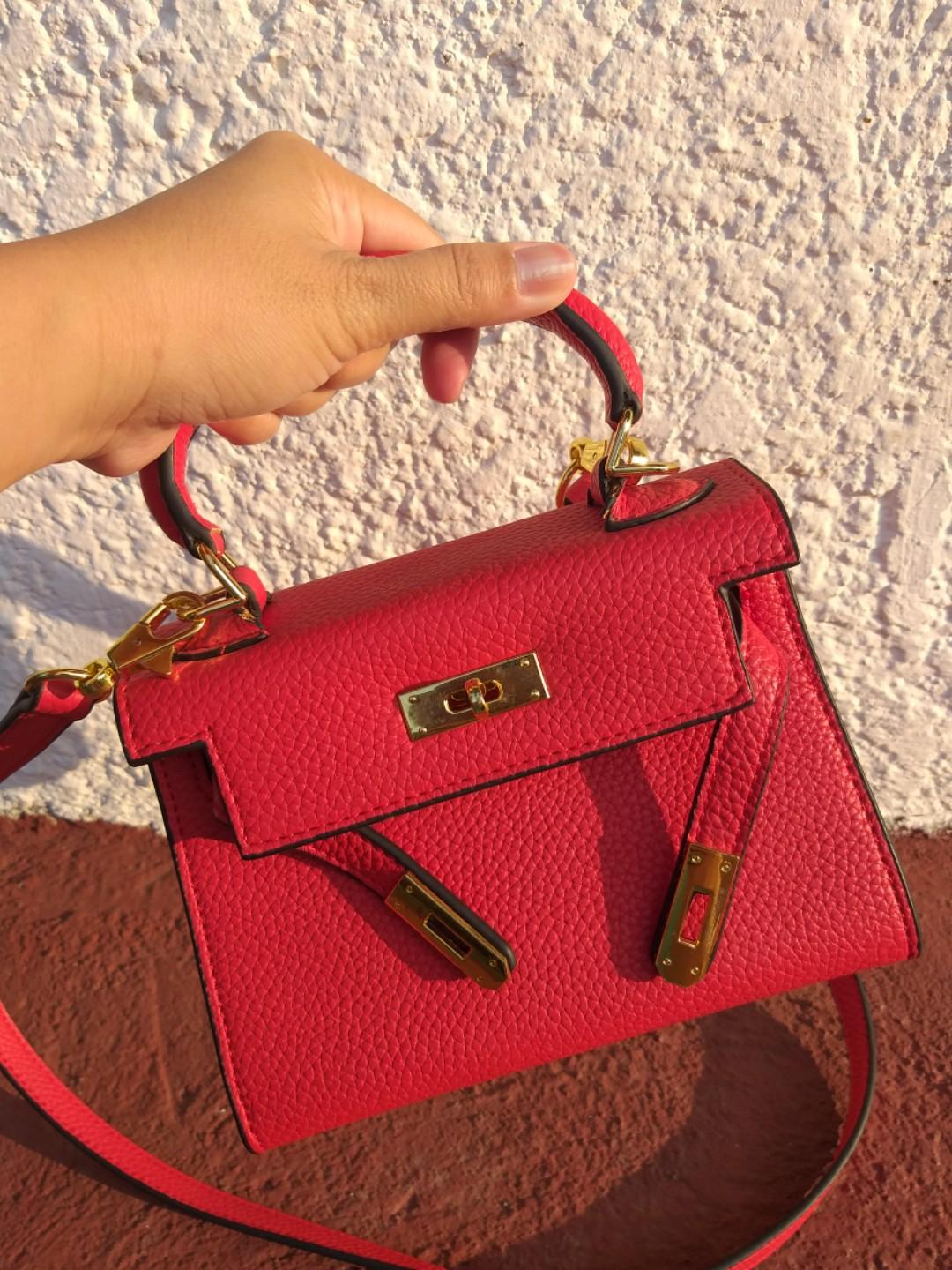 HERMES MINI KELLY RED LEATHER 2WAY BAG, Luxury, Bags & Wallets on Carousell